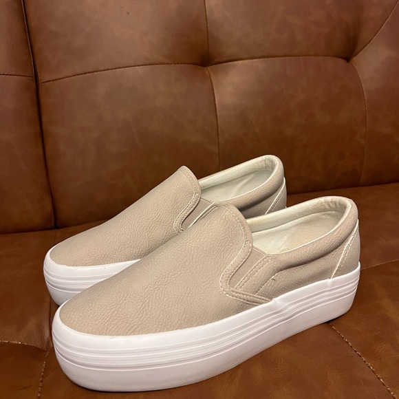 Shoes - Women's Beige Slip-On Sneakers